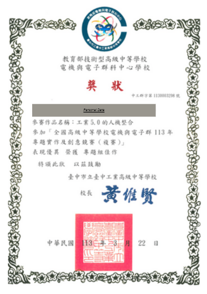 全國高中生專題競賽獎狀